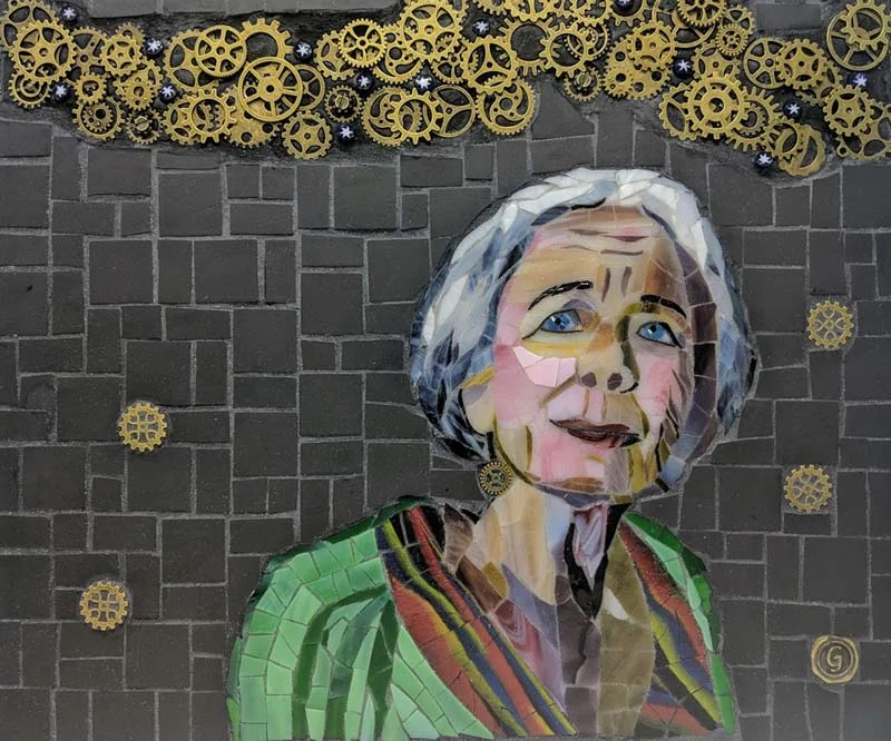 Gabriella Grama-Mono No Aware-Stained glass, Ceramic Tiles, Gears, Thinset-$540