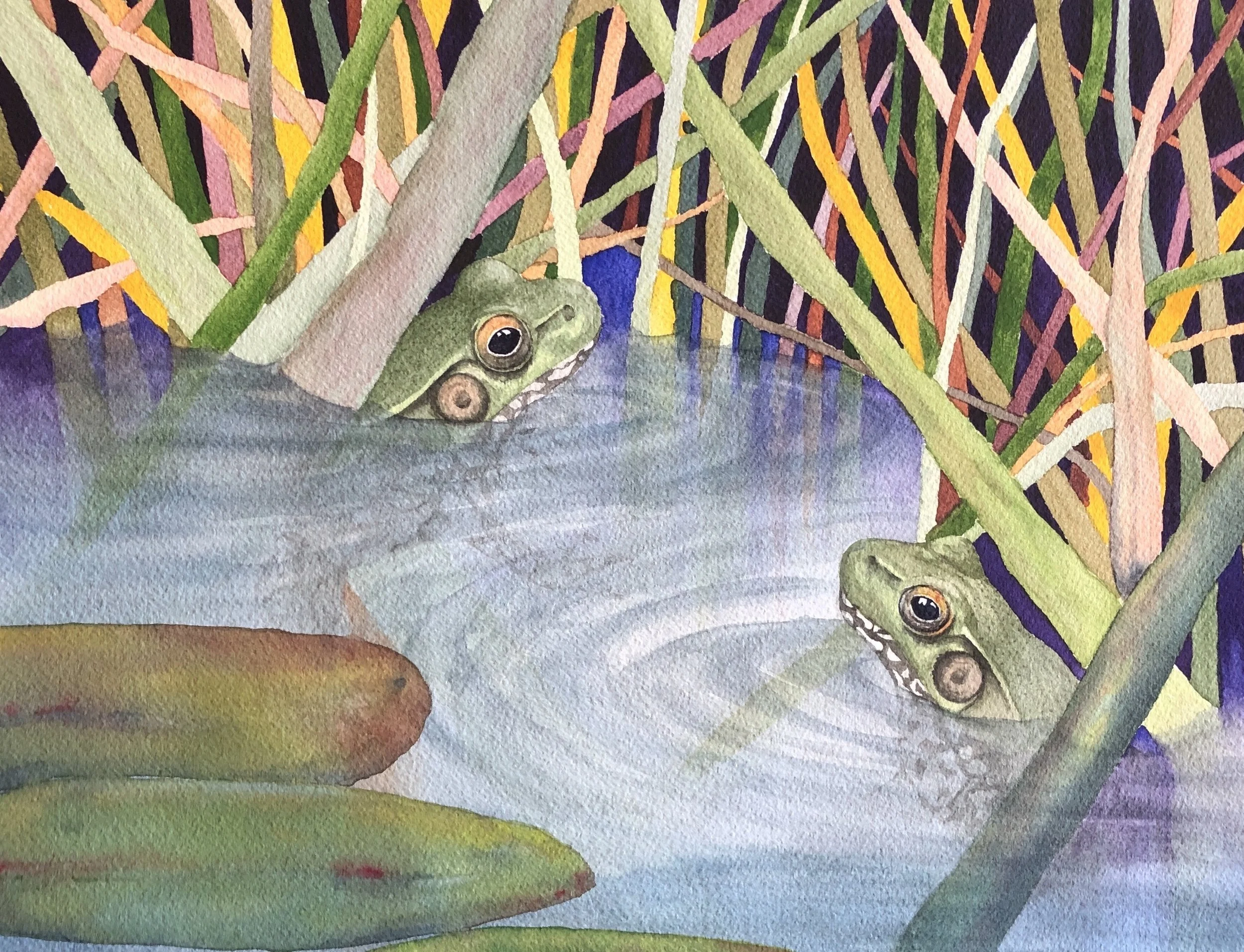 Lynn Kinsella-Frogs in a Pond-Watercolor-$130