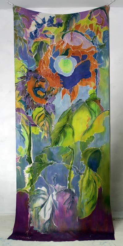 Dyes on silk-satin Sunflowers-40 inches x 9 feet (Copy)