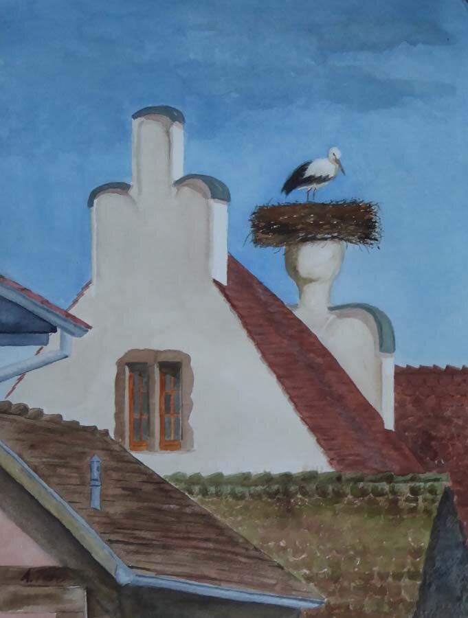 Anne Katz-Stork's Nest-Watercolor-$300