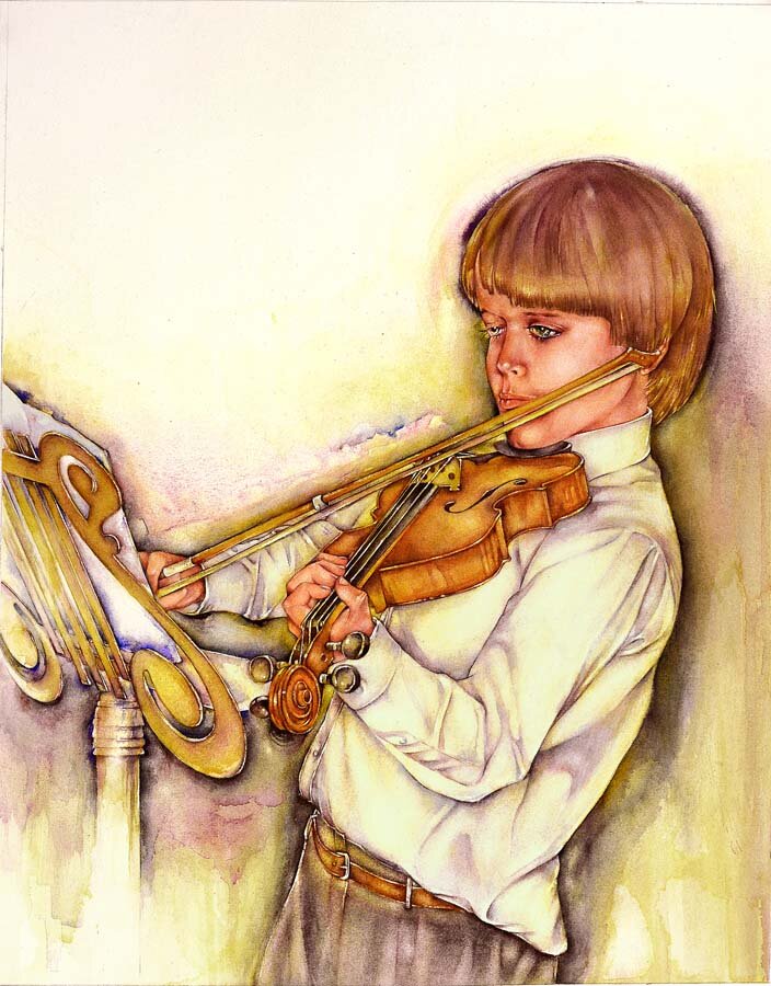 David Jaycox Jr.-Young Violinist-Watercolor-$NFS