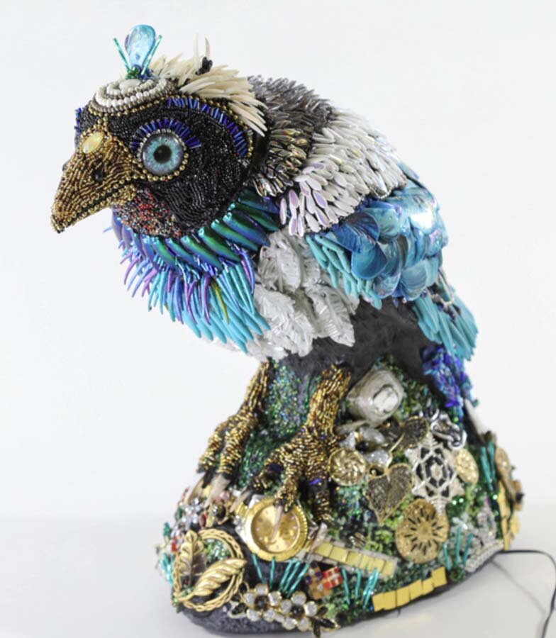 Eileen W Palmer-The Magpie-Automated Beaded Mosaic Sculpture-$NFS