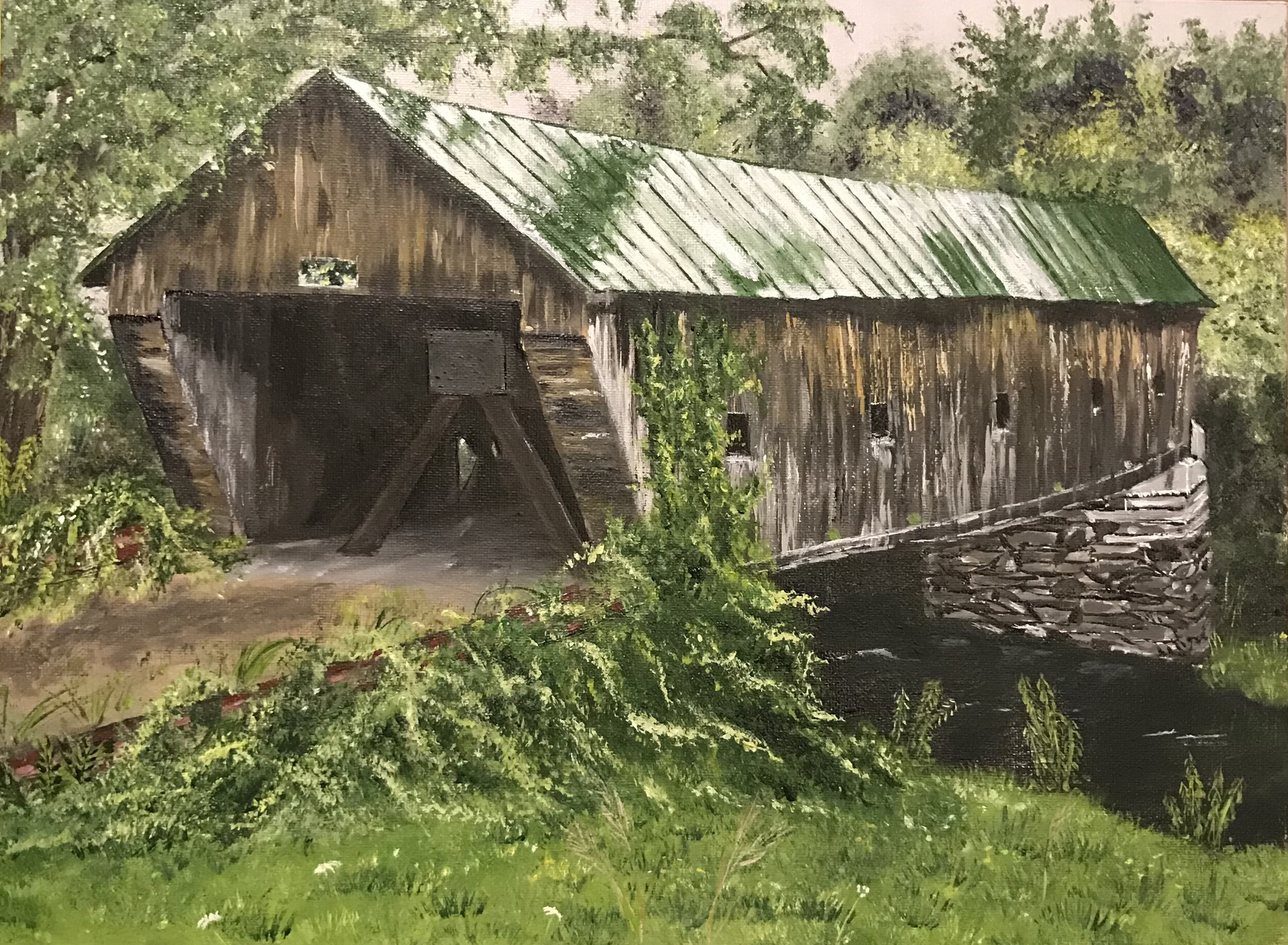 Rainy Days at Hammond Covered Bridge- 12” x 16” acrylic on panel-SOLD