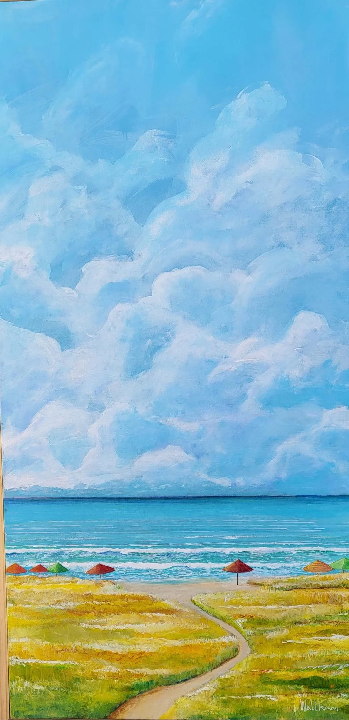 Robert Wallkam, Dunes Umbrellas and Ocean, Acrylic