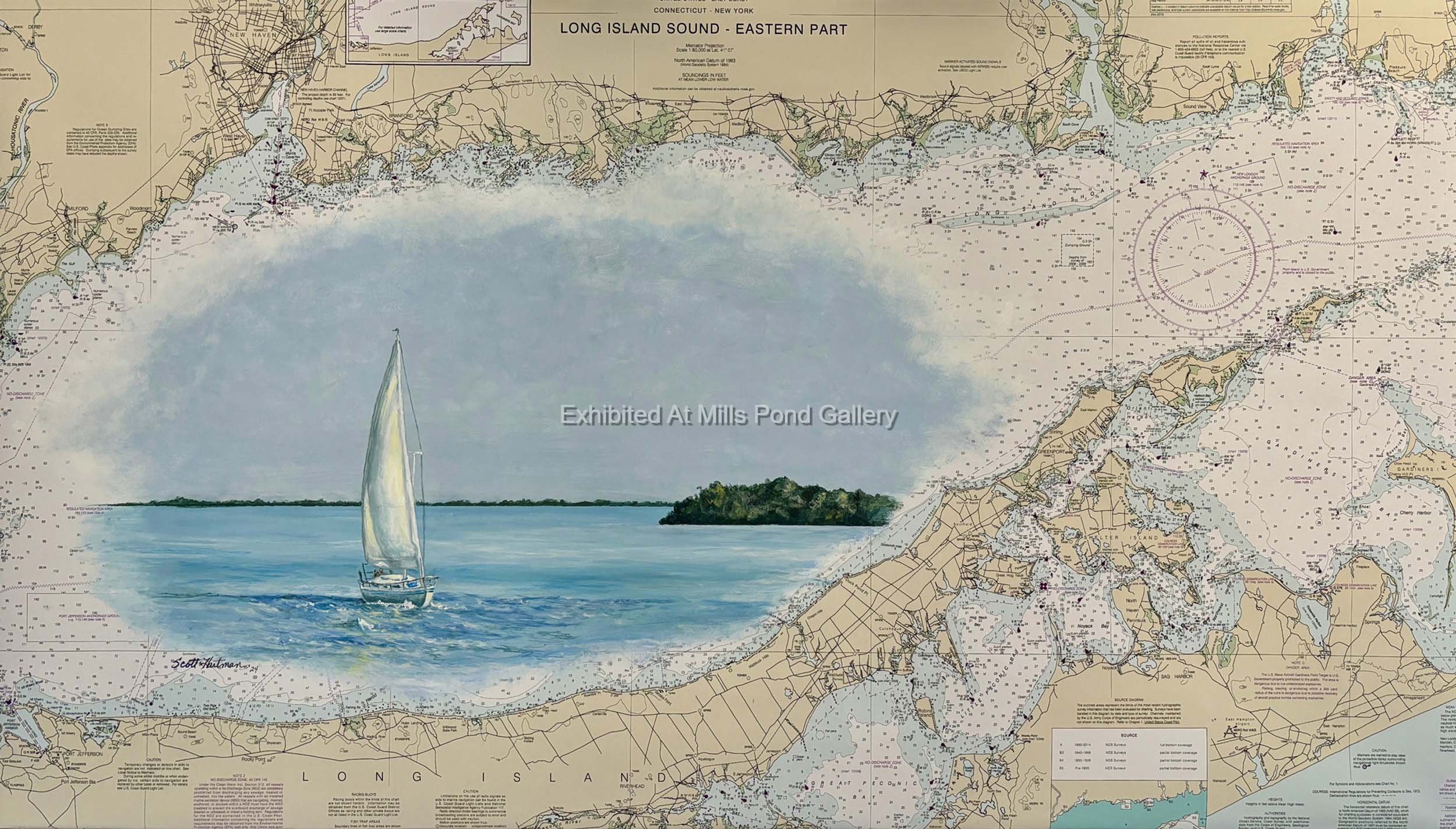 Scott Hartman - Summer Sailing on the Sound-Acrylic on a NOAA chart.jpg