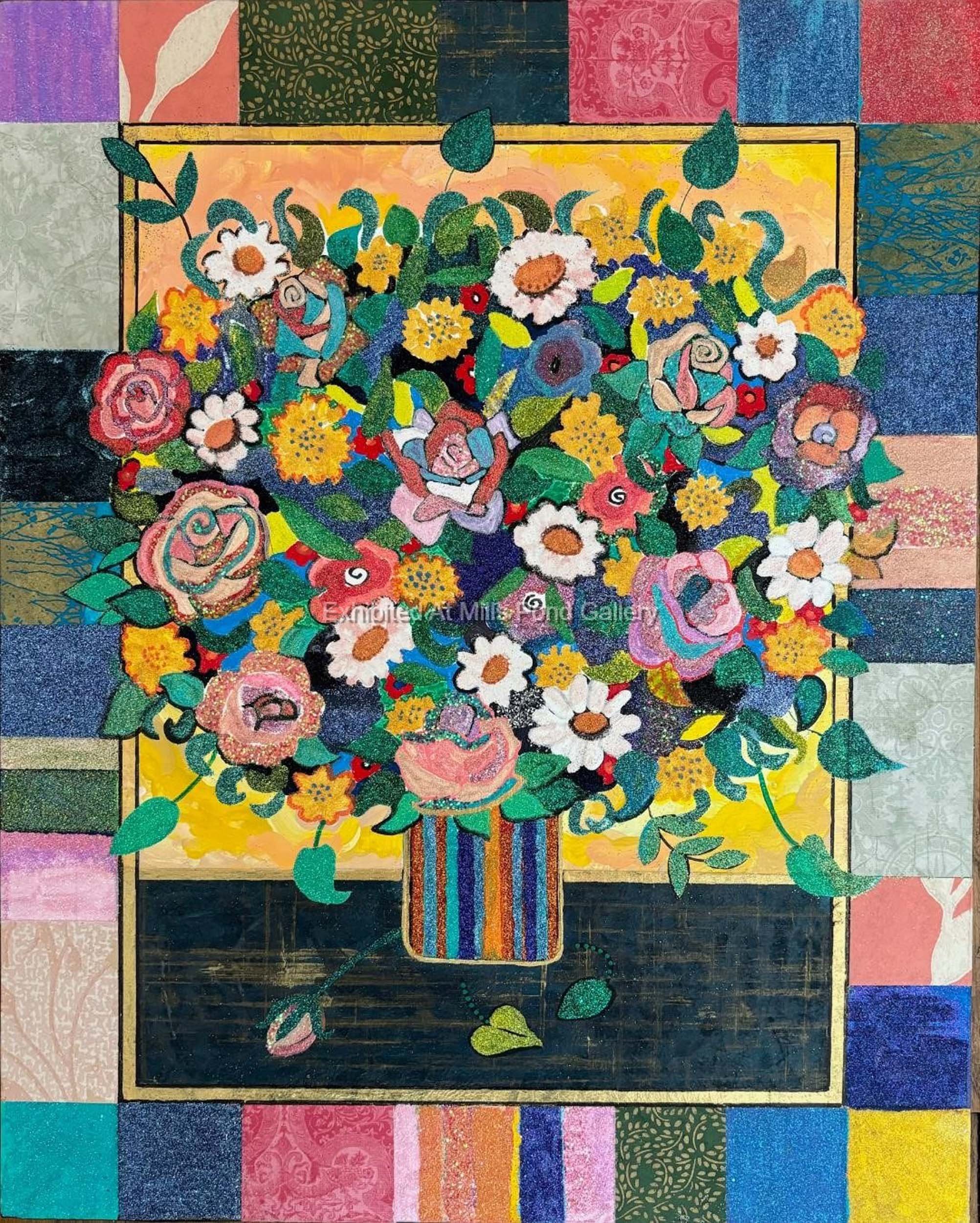 Judith Caseley Small Vase, Abundance of Flowers-Acrylic and Glitter.jpg