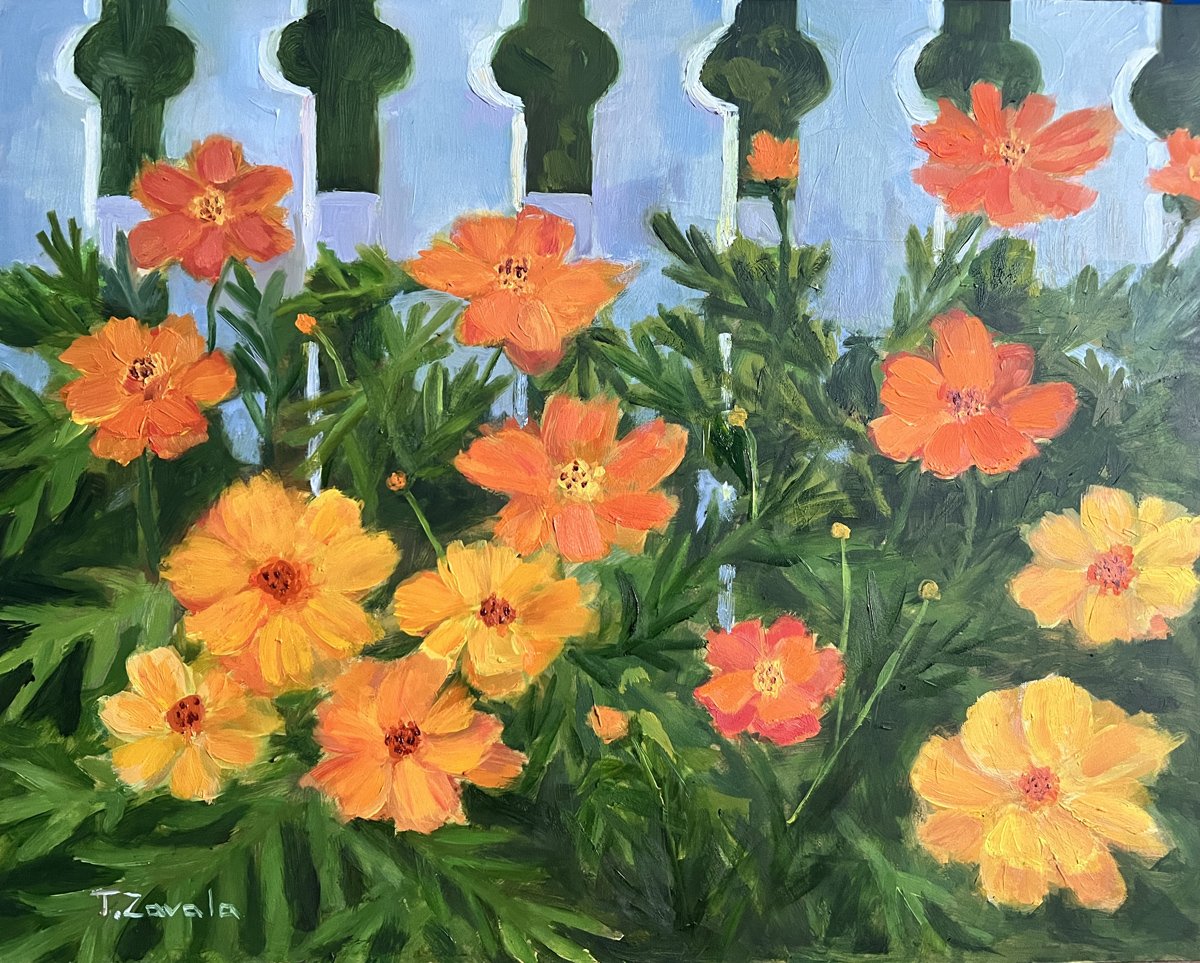 Theodora Zavala-Yellow and Orange Cosmos-Oil