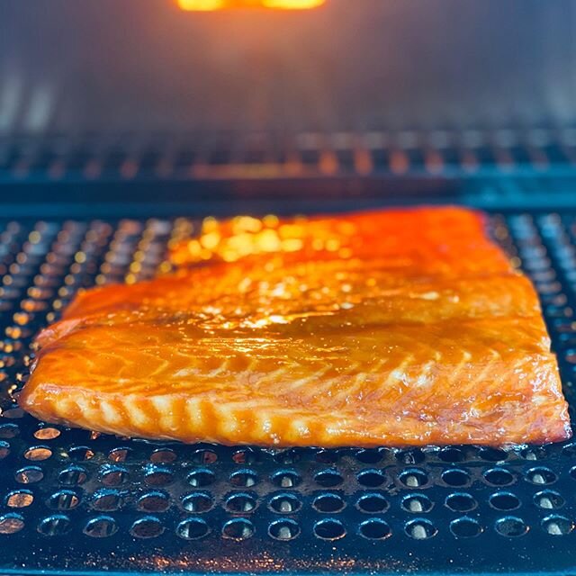 Asian Glazed Salmon cooking on the @rectecgrills RT-700. It is smelling delicious!  #wheelyq #barbecue #rectecgrills #rectec #bbq #glazed #salmon