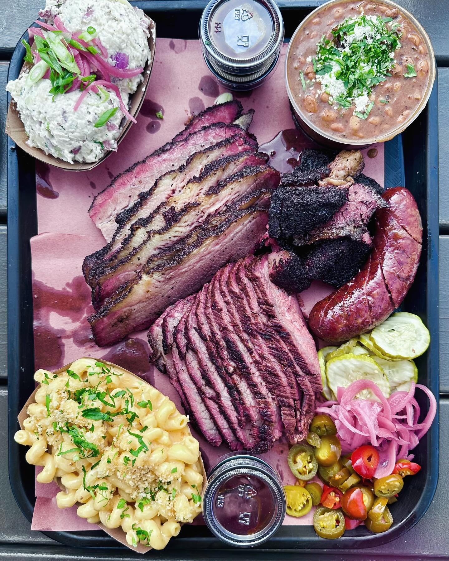 The Birthday Weekend Food Fest continued with a trip down to @heritagebarbecue in San Juan Capistrano for a little snack. 

We enjoyed Brisket (sliced and burnt ends), Tri-tip, Leek &amp; Garlic Sausage, Potato Salad, Brisket Baked Beans and Mac n Ch