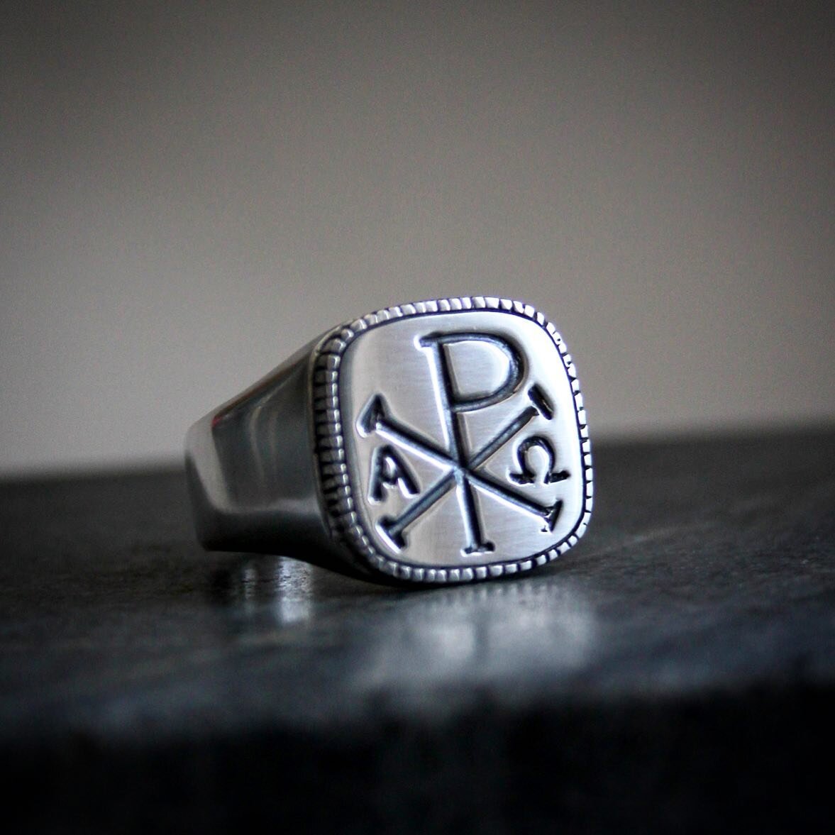 This ring just met it&rsquo;s owner, @postdocdad. Merry Be-lated Christmas! The signet ring as a shape and symbol has been a long favourite of mine. Hand carved in wax and cast in sterling silver. The P with X is the symbol for Christ with accompanyi