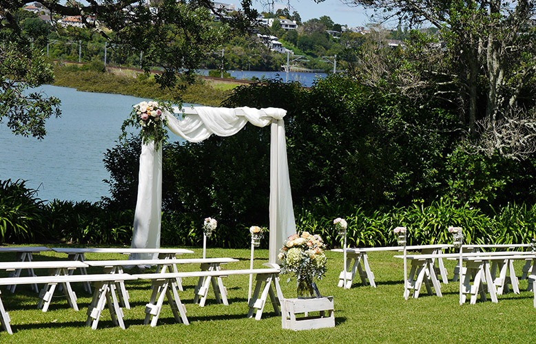 auckland wedding hire pop up ceremony set diy complete outside