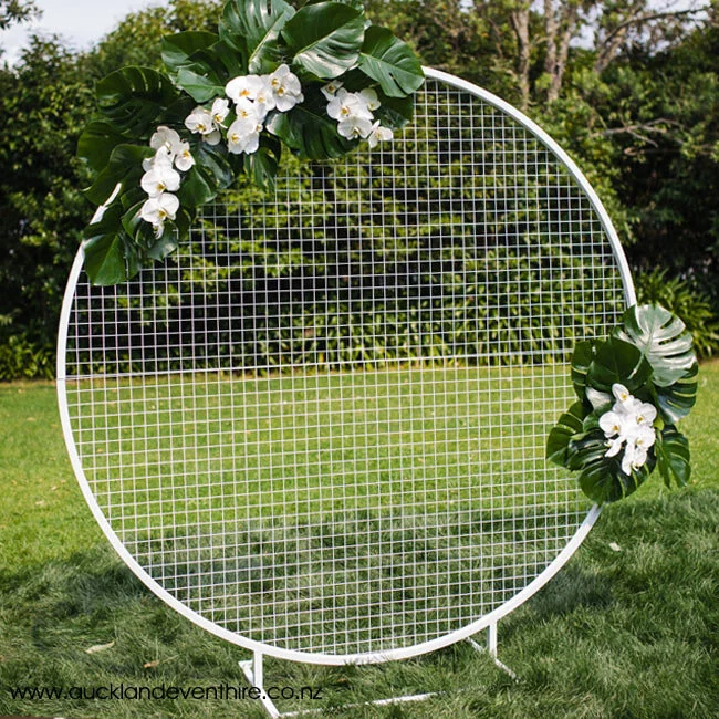 White Mesh Metal Circle Wedding Arch — Auckland Event Hire