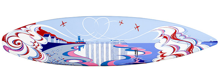 Red Arrows Over Cromer - Panoramic on Surfboard - SOLD