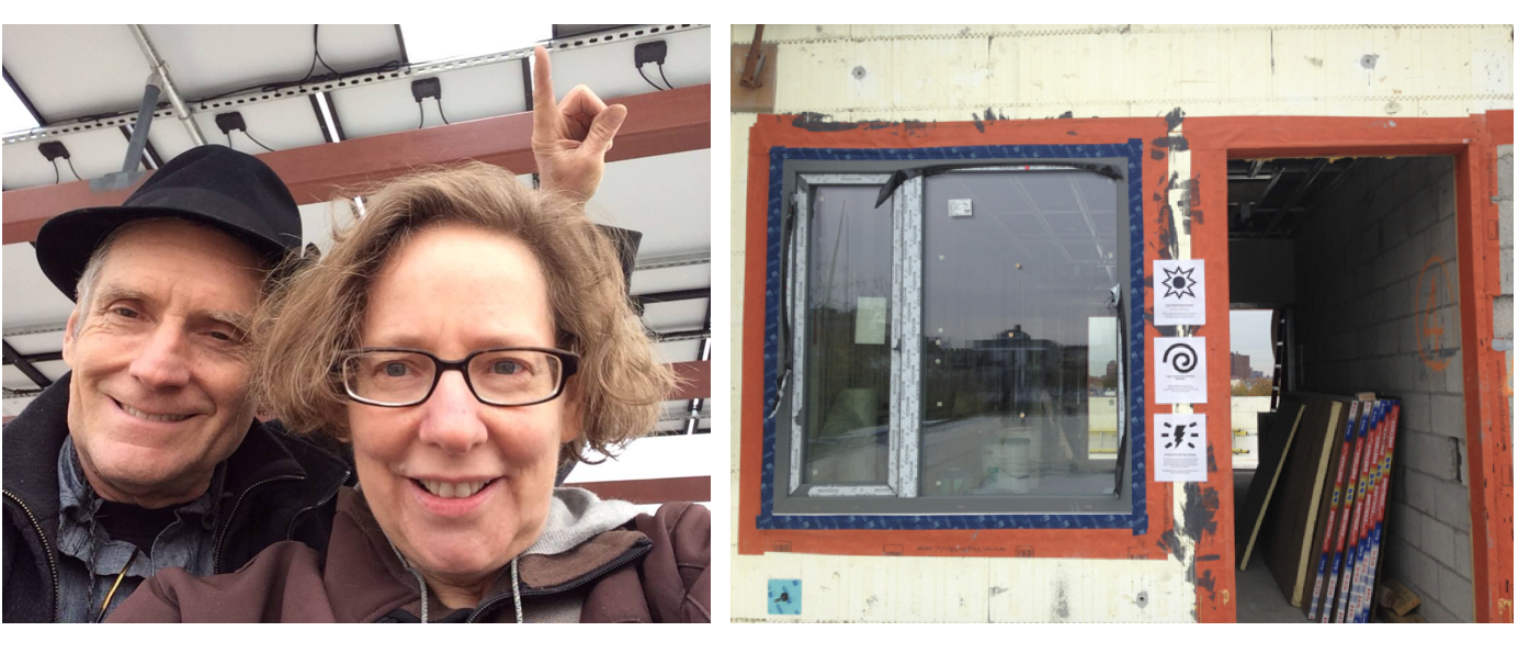 Wendy and partner Ray Sage point to 12 KW of solar which give R-951 net zero energy potential. Green Map icons pointed out green features during informational open houses