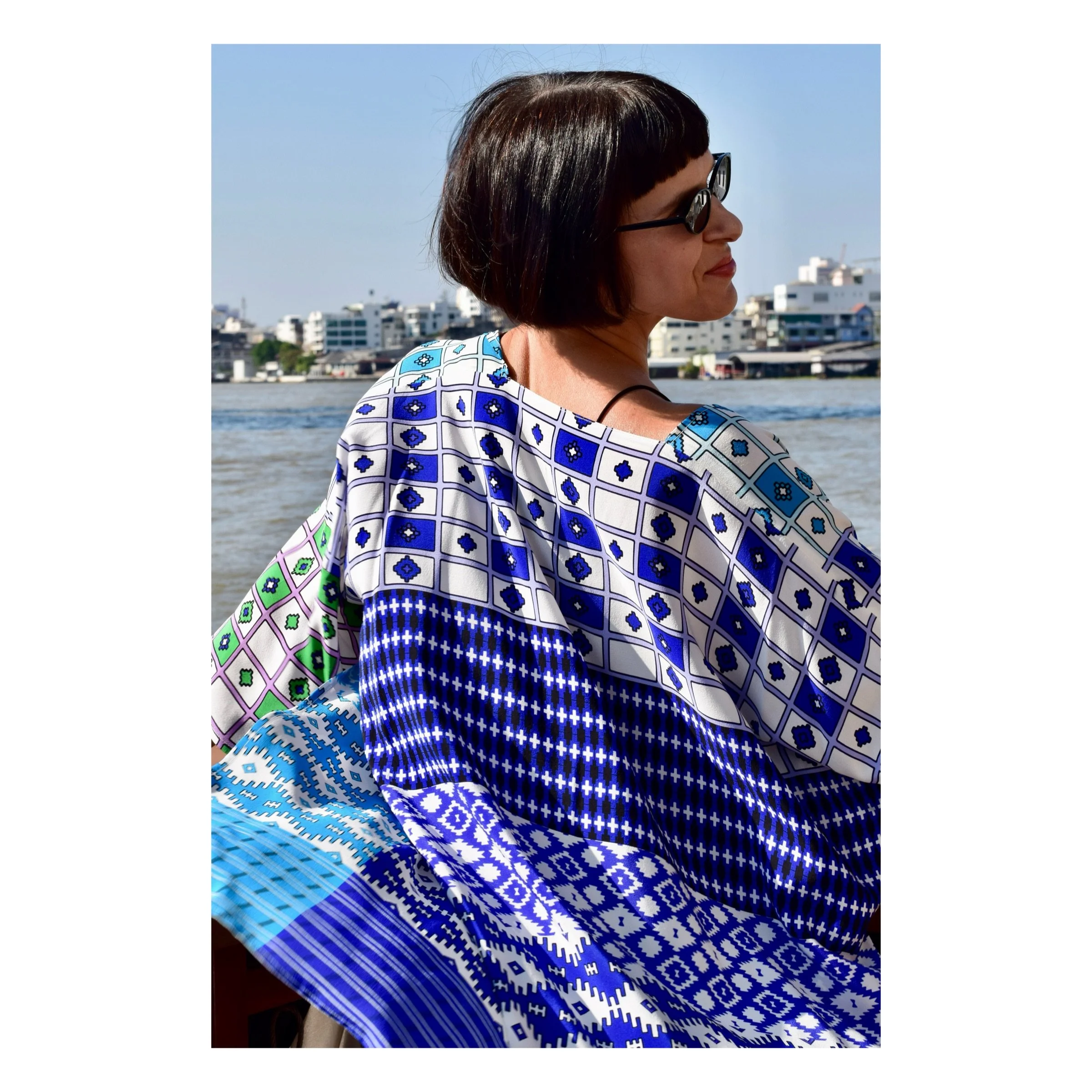 Blue Silk Kimono Turkish Kilim