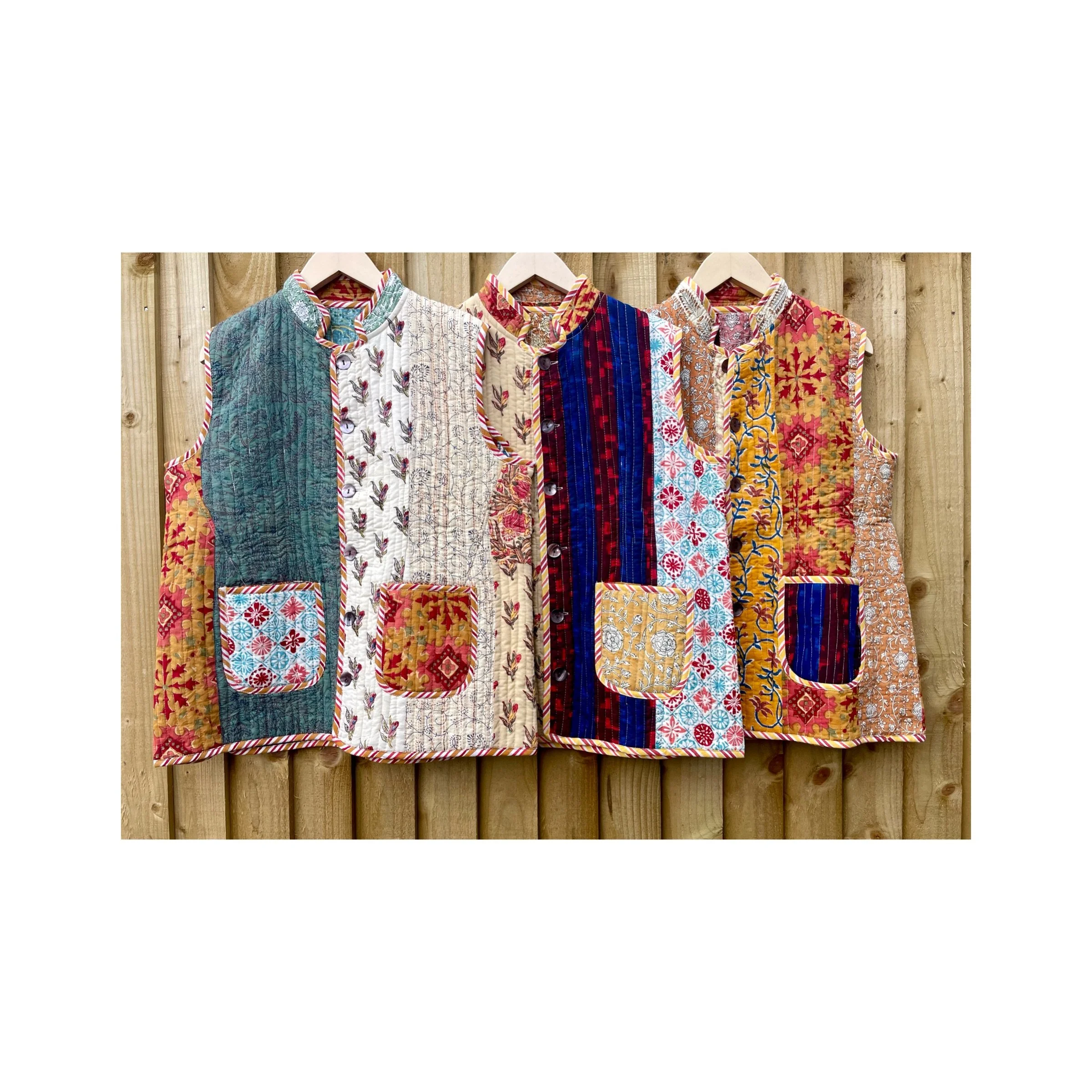 M KANTHA WAISTCOAT QUILTED BLOCK PRINT REVERSIBLE VEST