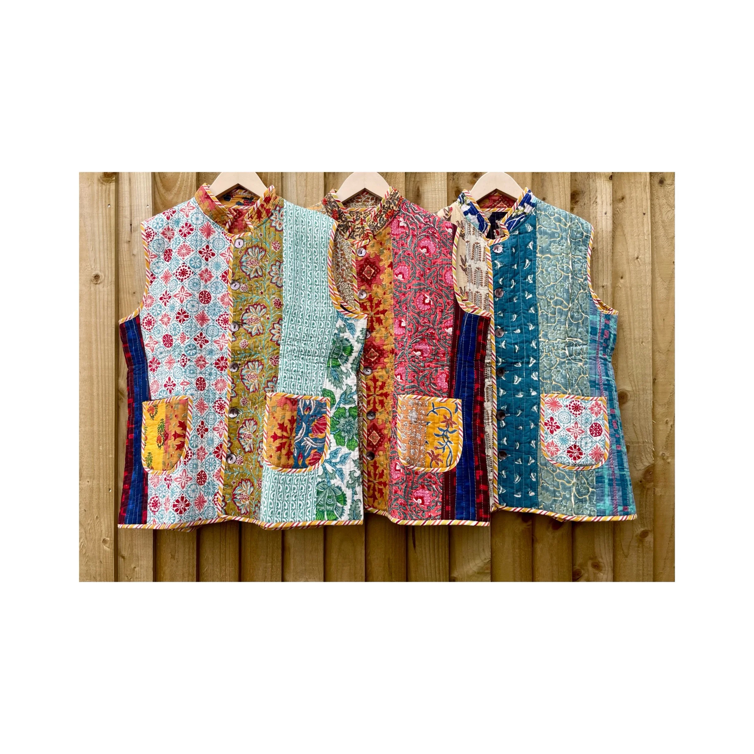 L KANTHA WAISTCOAT QUILTED BLOCK PRINT REVERSIBLE VEST