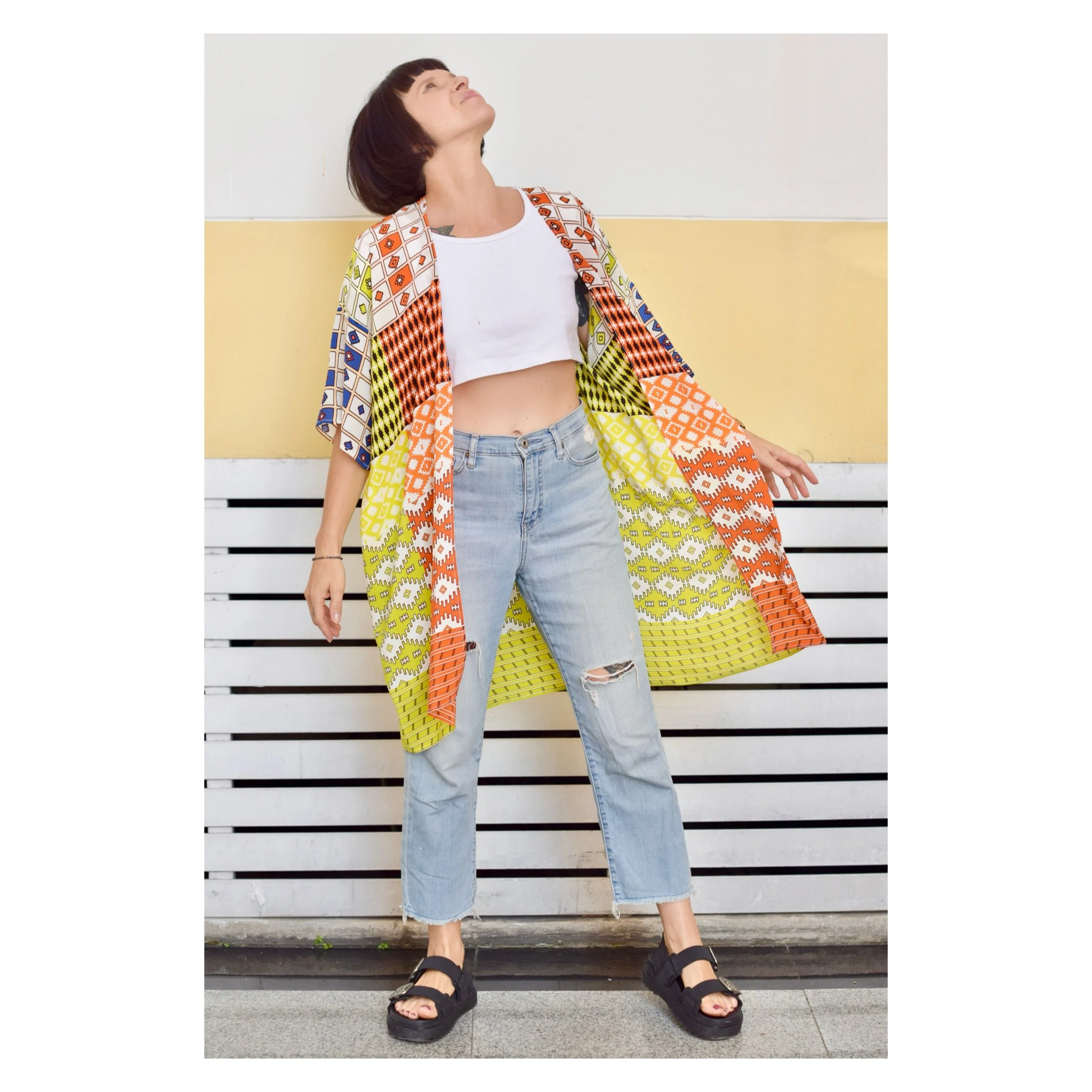 Sunset Kilim Print Silk Kimono
