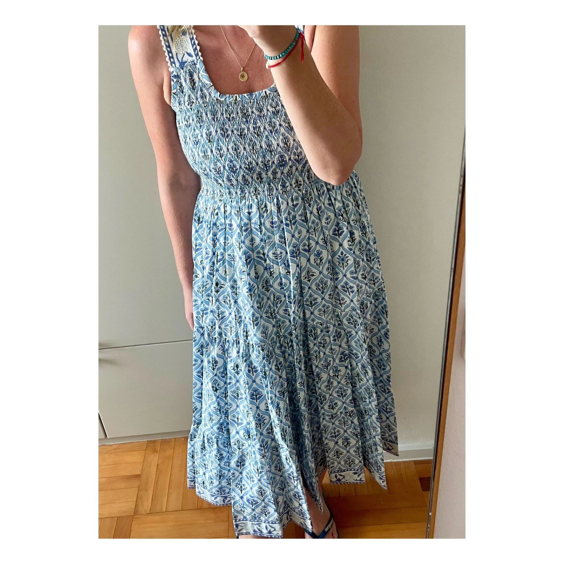 Blue Floral Trellis Midi Dress Block Print