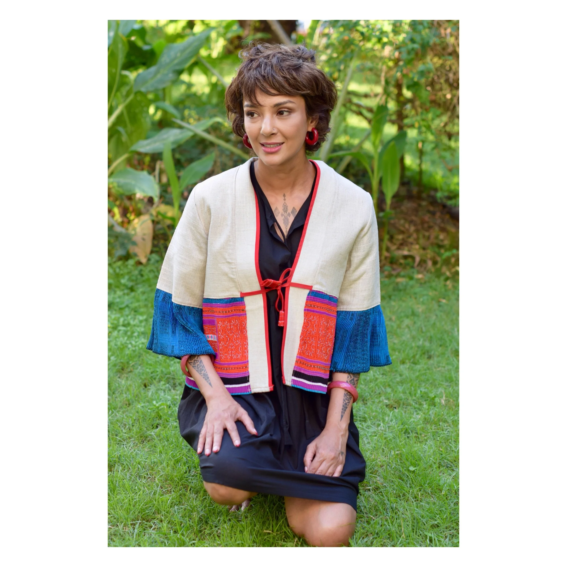 Cream Hmong Applique Jacket