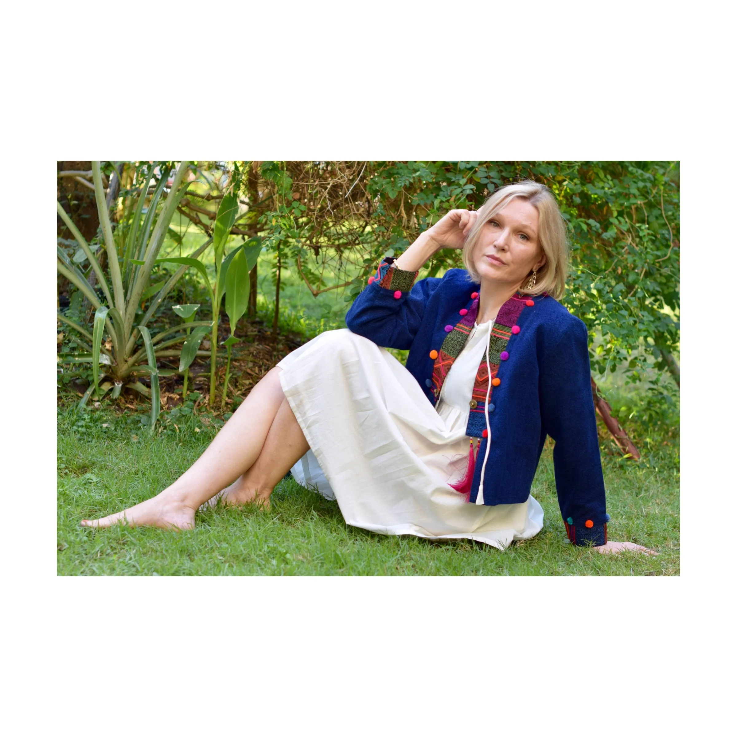 Blue Hmong Pom Pom Neon Jacket