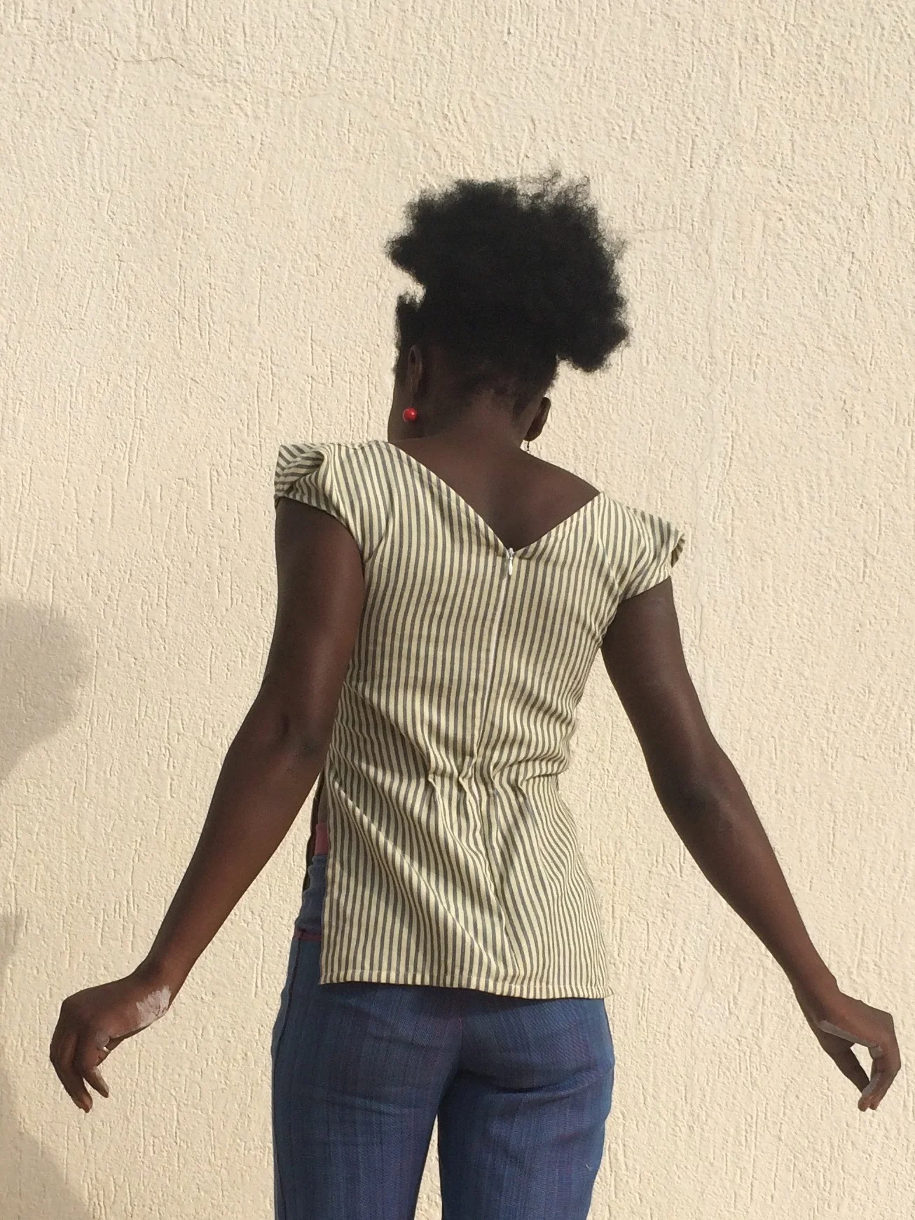 organic cotton blue and white striped short sleeved shirt