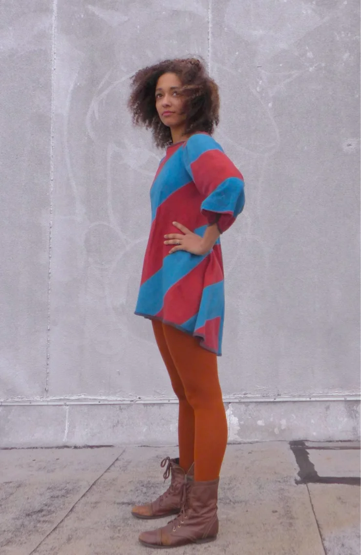 organic cotton blue turquoise wide stripe twill short dress tunic