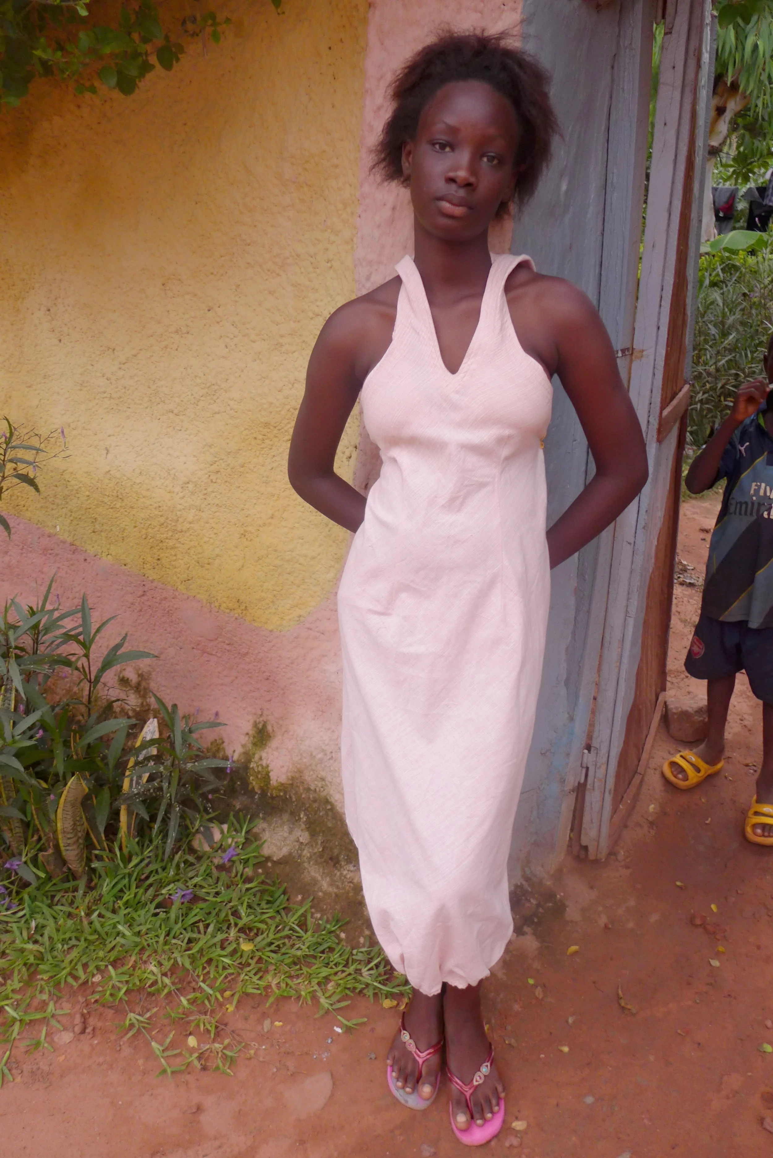 organic cotton hooded back wrap dress sleeveless pink