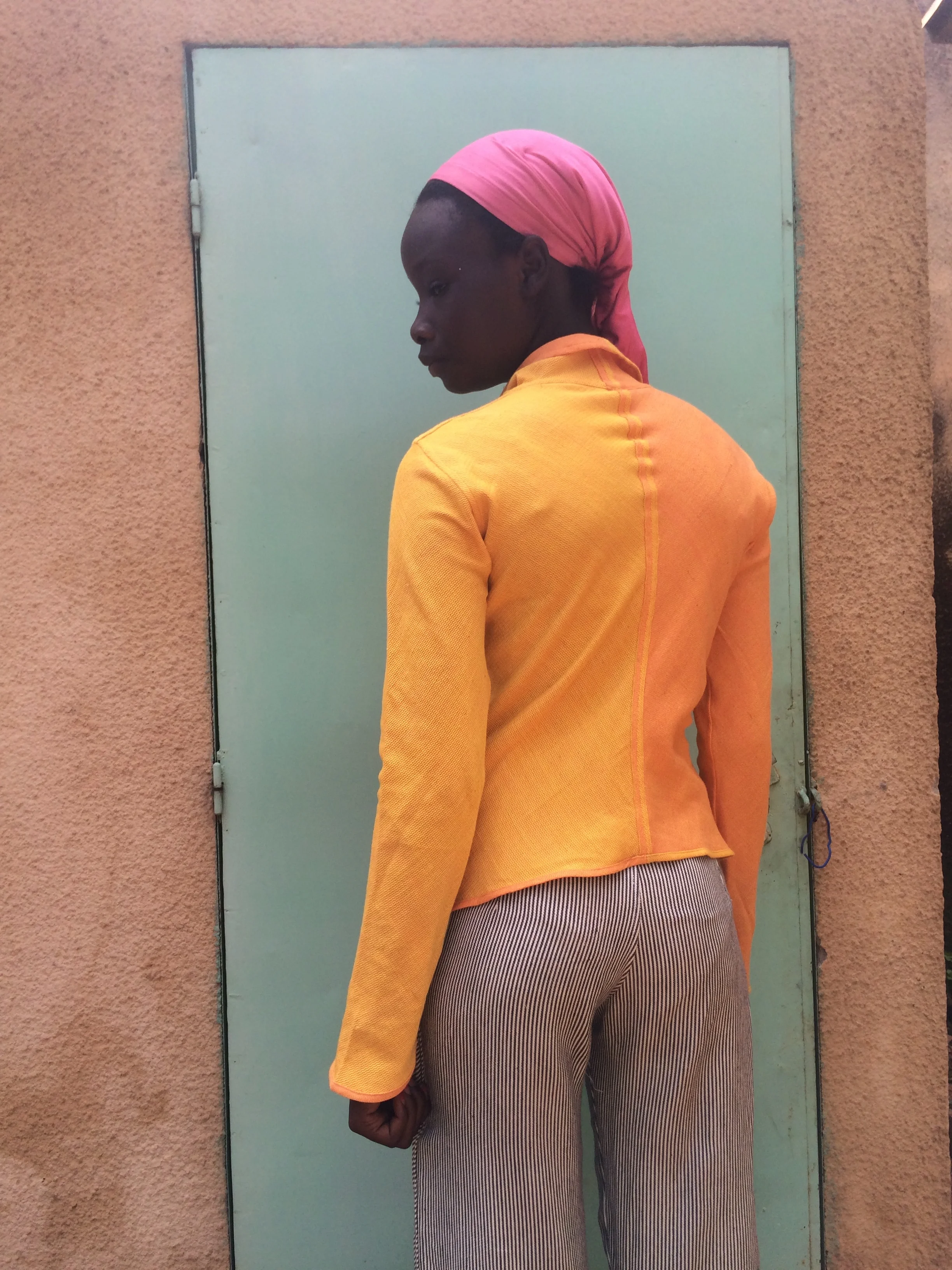 sustainable organic cotton yellow orange bias turtle neck shirt, xoomba