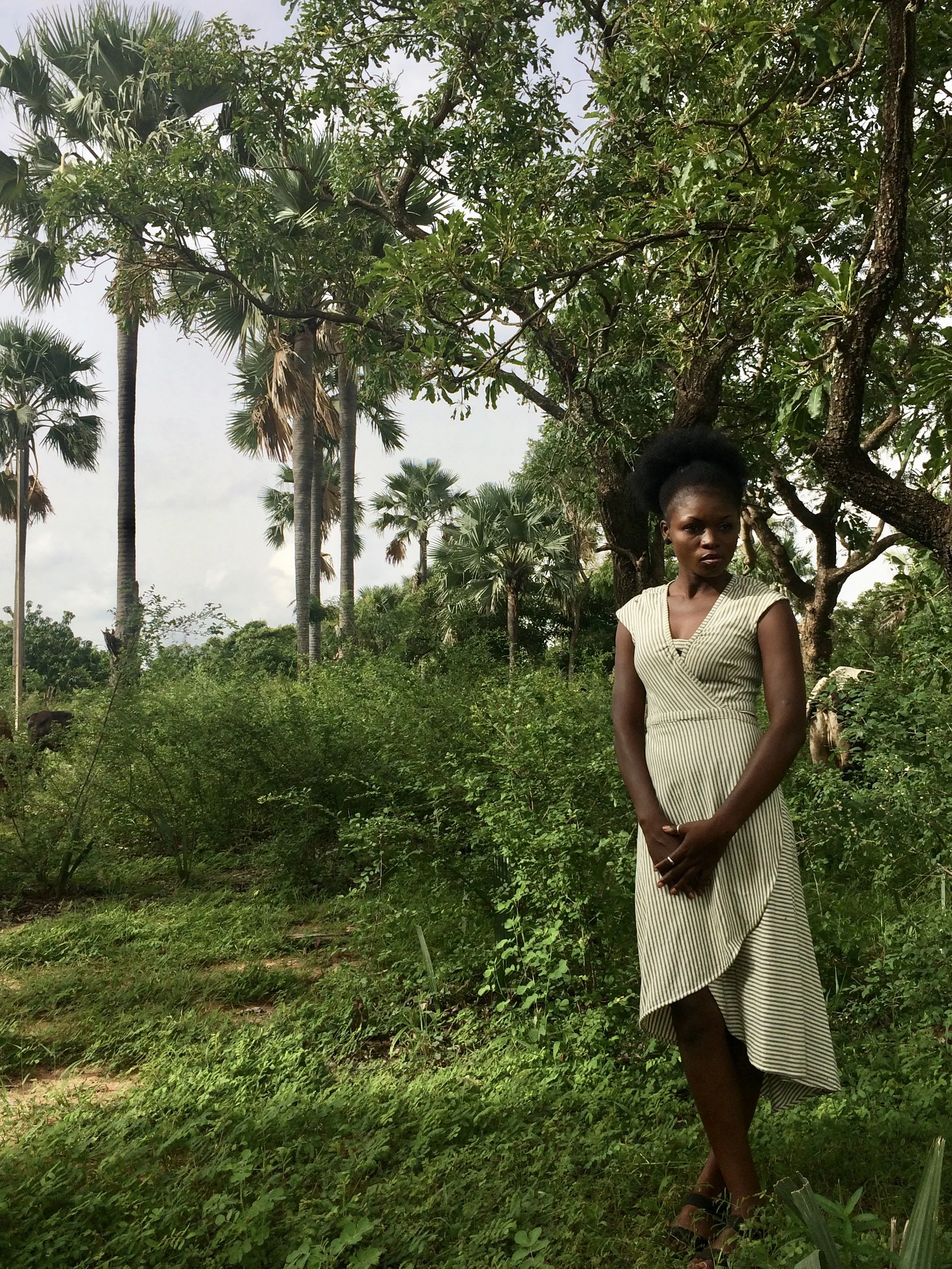 sustainable organic cotton striped cross over dress, xoomba