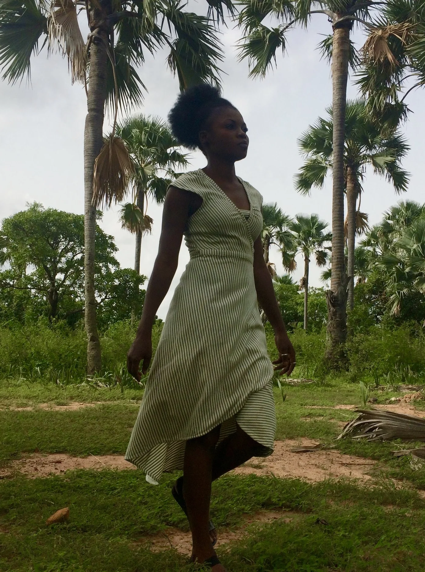 sustainable organic cotton striped cross over dress, xoomba