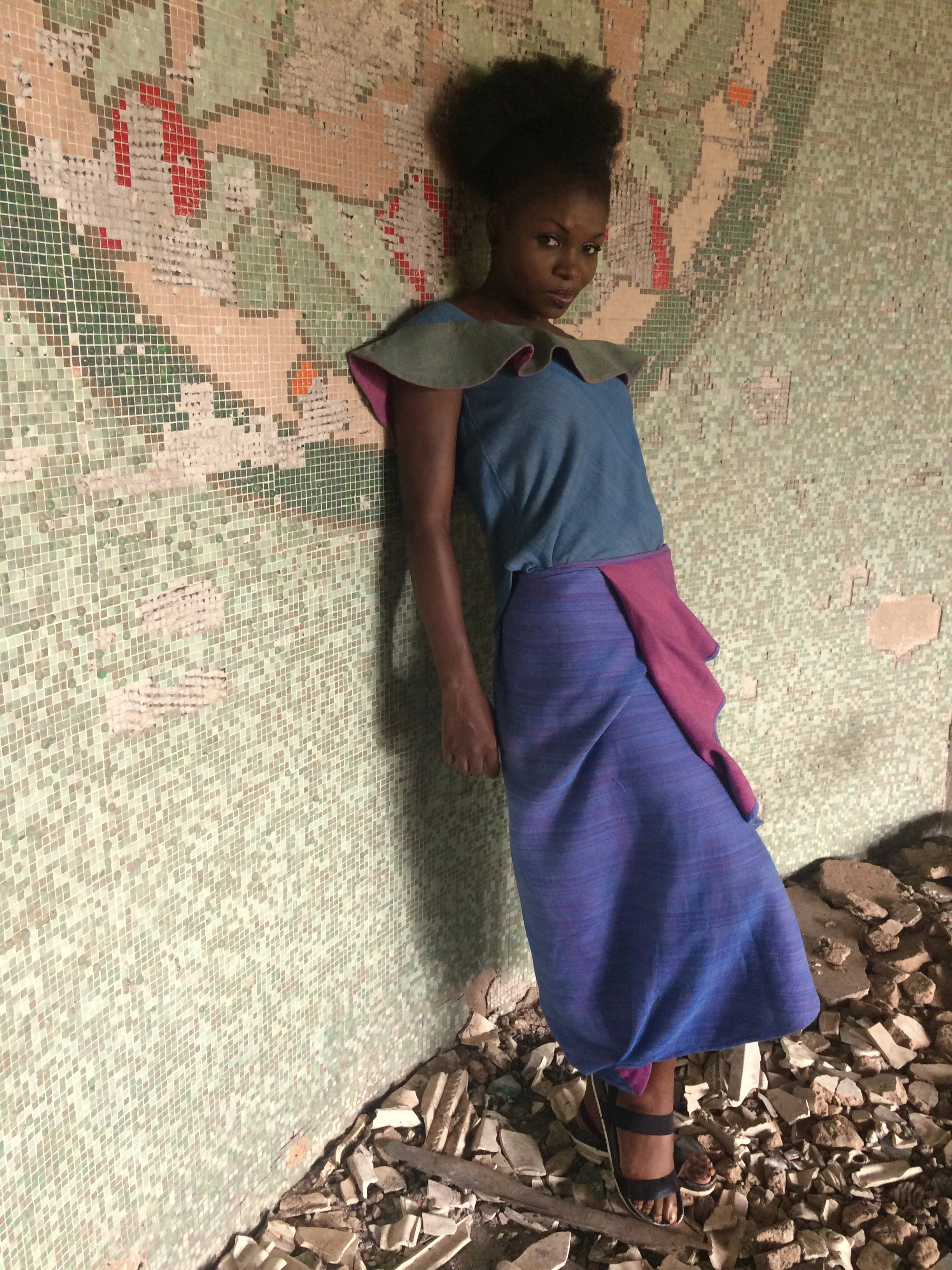 sustainable organic cotton blue and pink pagne skirt, xoomba
