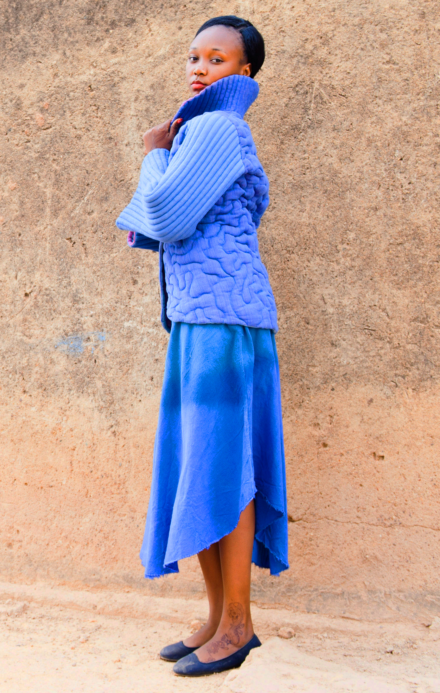 sustainable ethical organic cotton blue quilted coat jacket