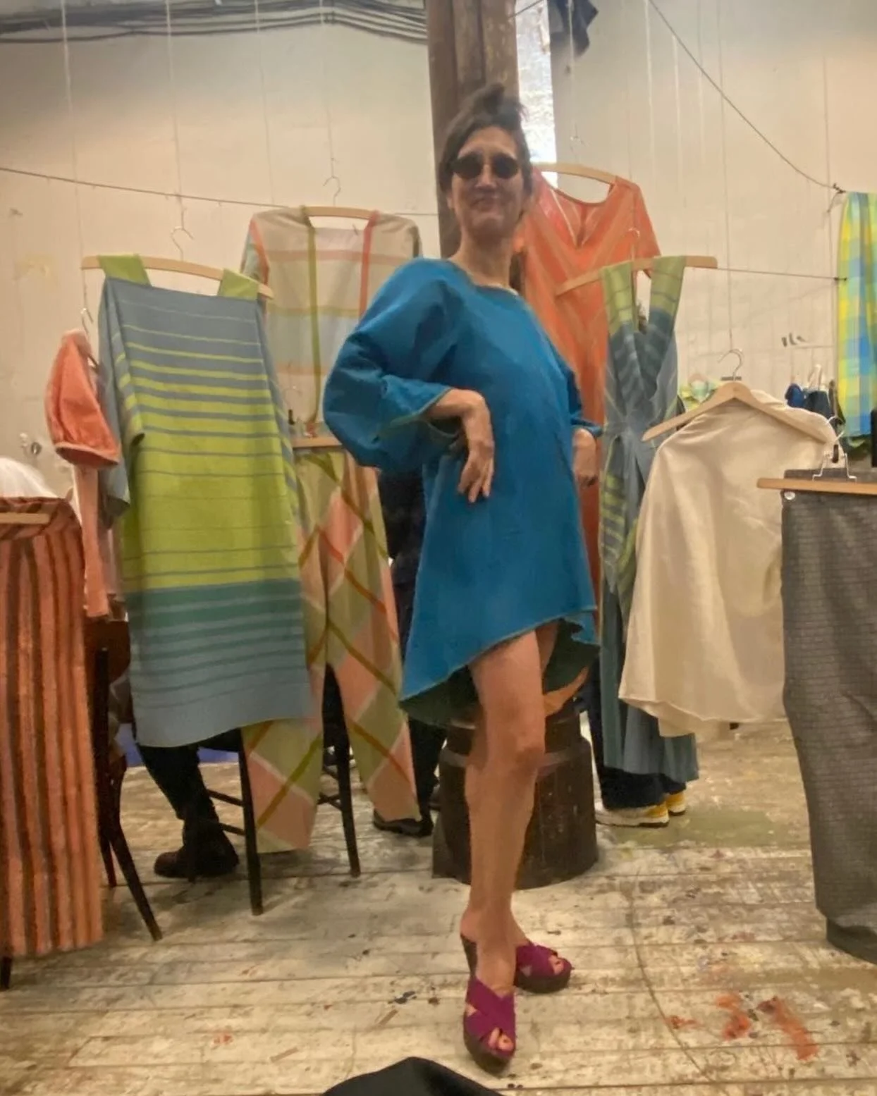 Patricia modeling the &ldquo;Swing bias tunique&rdquo; at the Xoomba Paris exhibit last weekend in @uketselidis art studio 🤗🙏❤️ You can order yours on our website or by contacting us directly. We like to schedule a video chat to show you how to tak