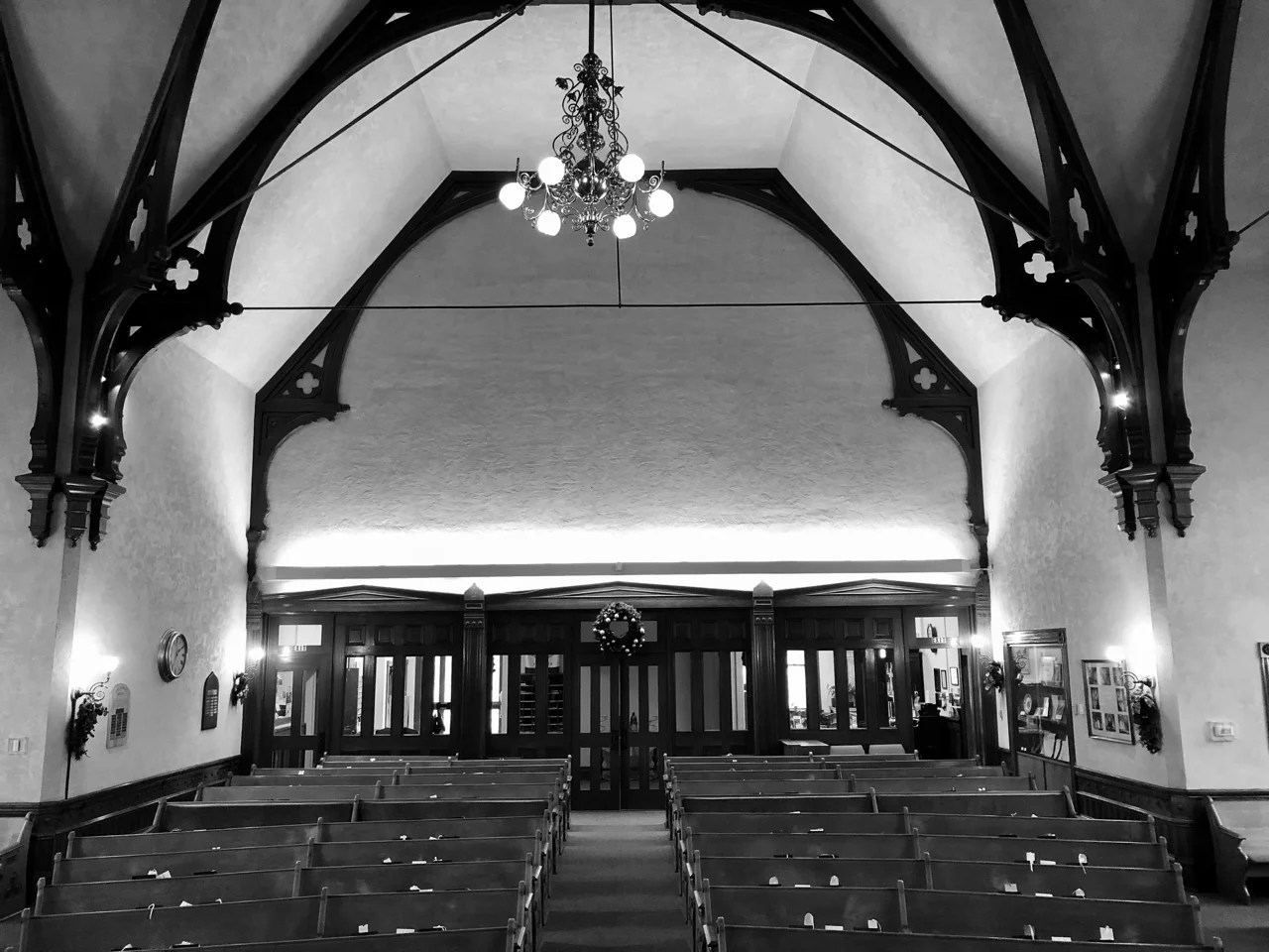 The sanctuary today (with the chandelier above).