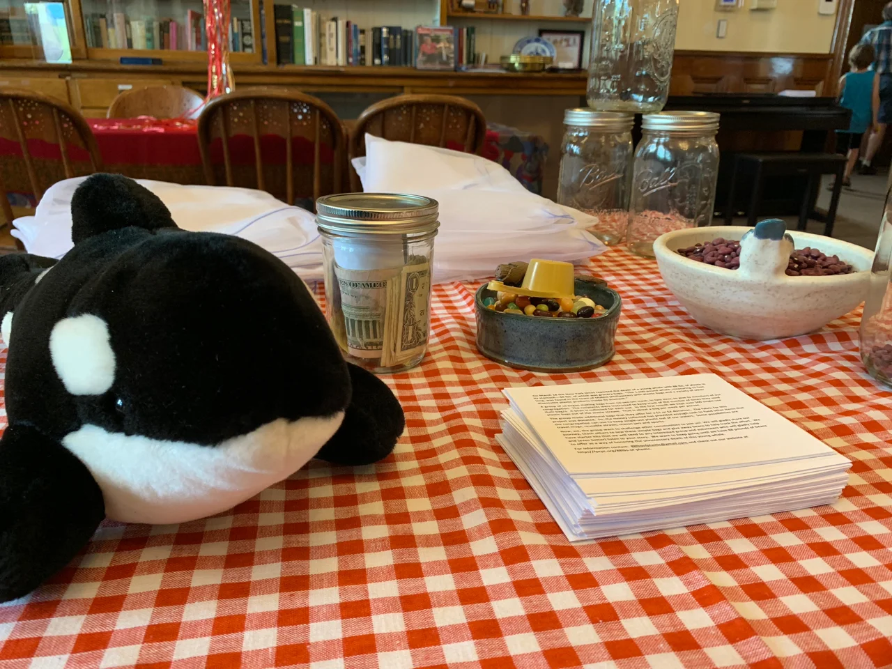 Our narthex table, moving bags, beans, and habits