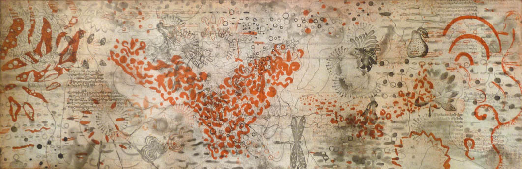 Notes from the Edge of the World #9, 2011 sugar lift, soft ground, aquatint paper size: 21 x 46 inches plate size: 12 x 36 inches