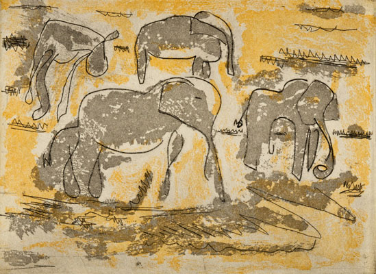 Elephant Family, 2012 etching & aquatint plate size: 5 x 7 inches paper size: 11 x 14 3/4 inches $450 each $3,600 for suite of nine