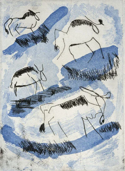 Wildebeast Migration, 2012 etching & aquatint plate size: 5 x 7 inches paper size: 11 x 14 3/4 inches $450 each $3,600 for suite of nine