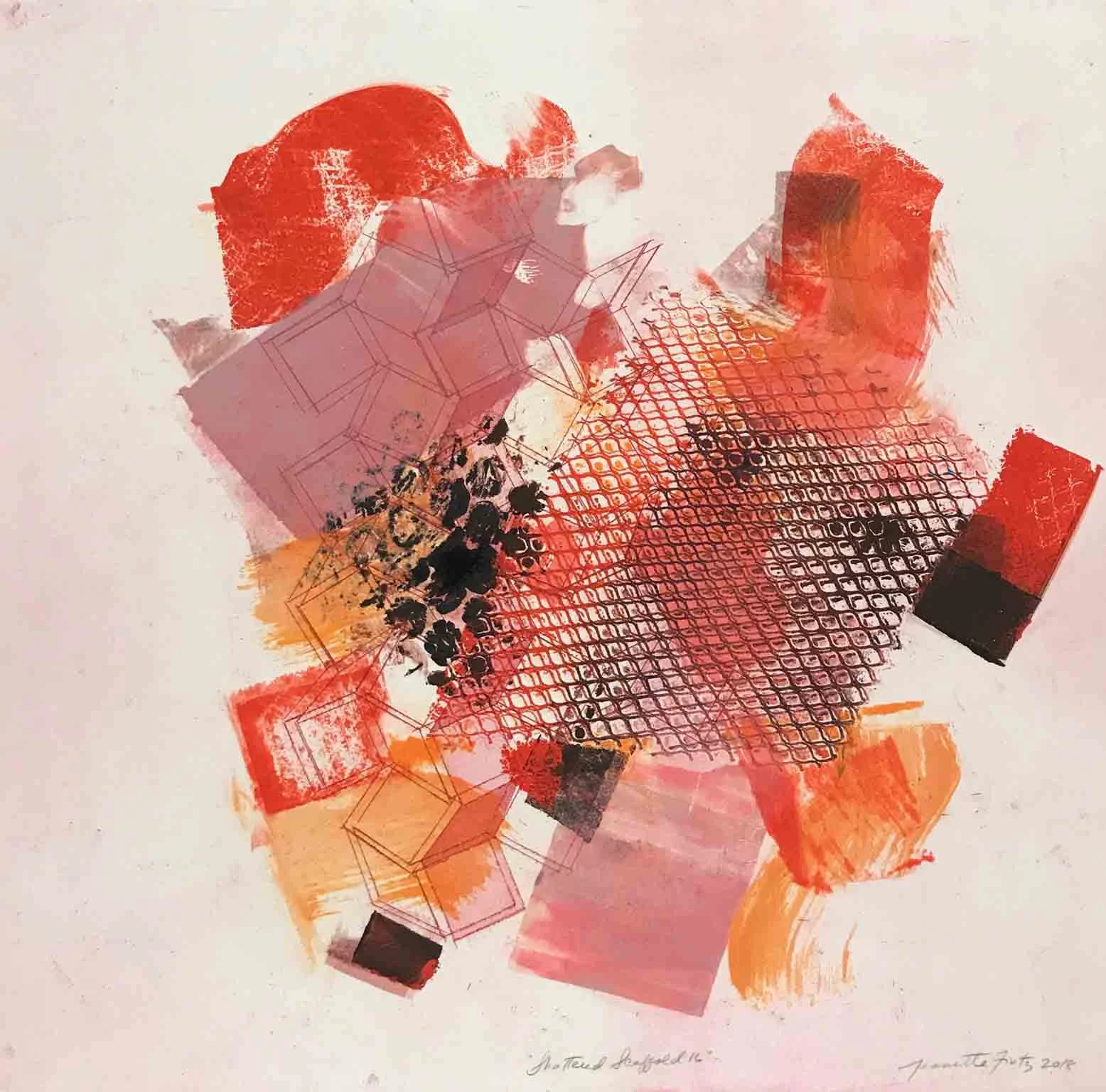 Shattered Scaffold 16, 2018 monoprint plate size: 22x24” paper size: 22x24” $1800