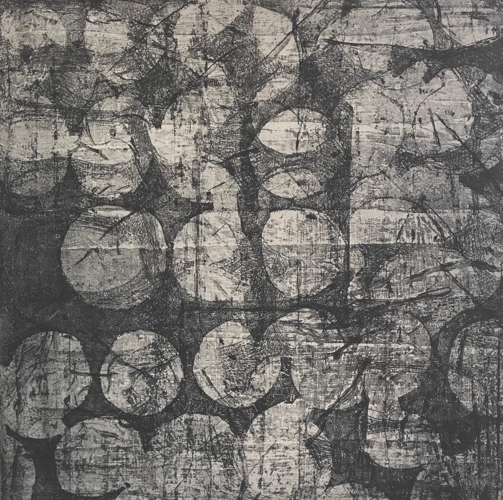 Mute #4 monoprint paper size 25 x 22” plate size 16” sq. $2000
