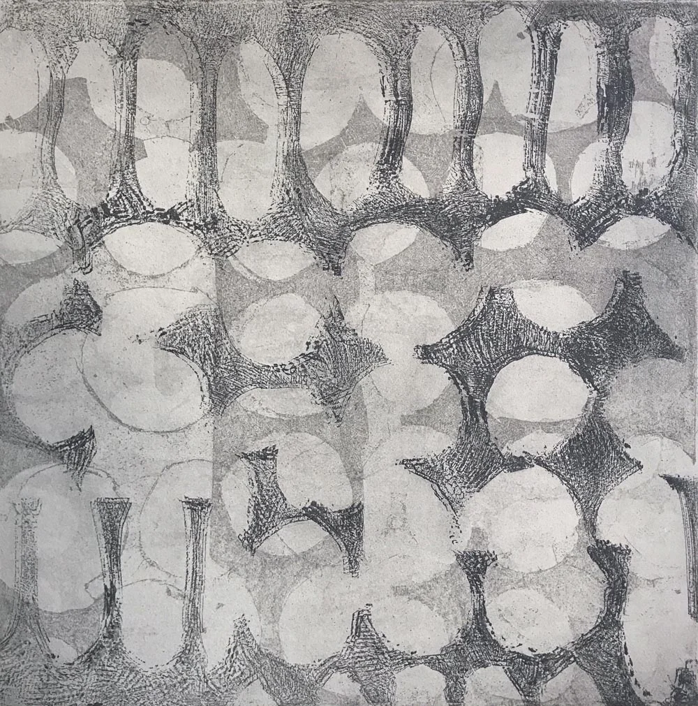 Mute #5 monoprint paper size 25 x 22” plate size 16” sq. $2000