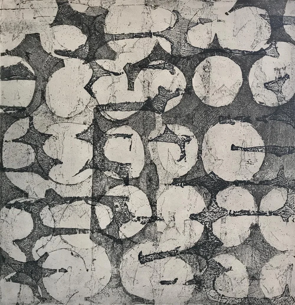 Mute #7 monoprint paper size 25 x 22” plate size 16” sq. $2000