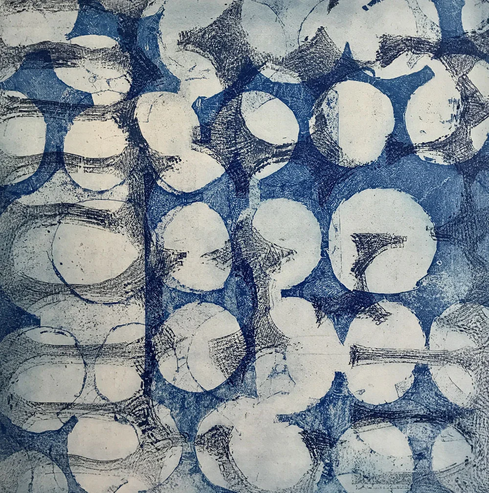 Blue #3 monoprint paper size 25 x 22” plate size 16” sq. $2000