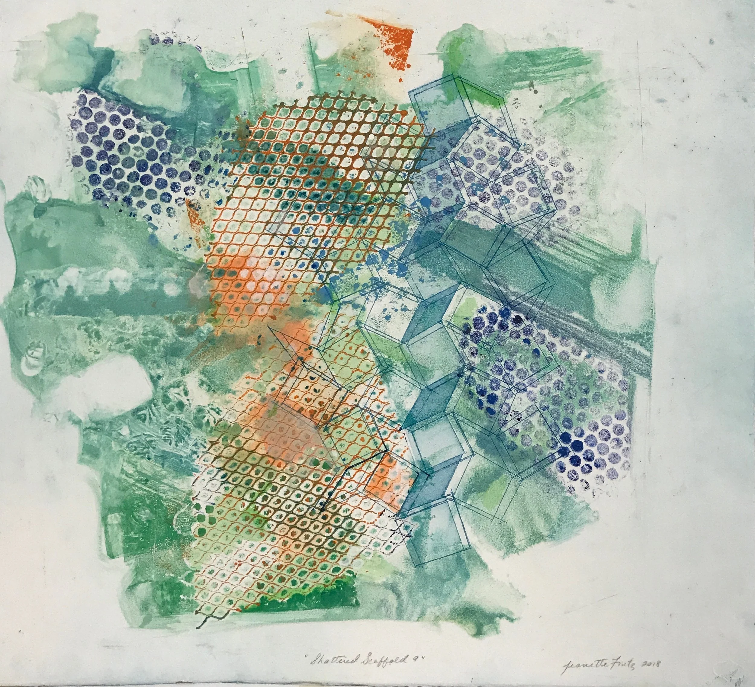 Shattered Scaffold 9, 2018 monoprint plate size: 22x24” paper size: 22x24” $1800