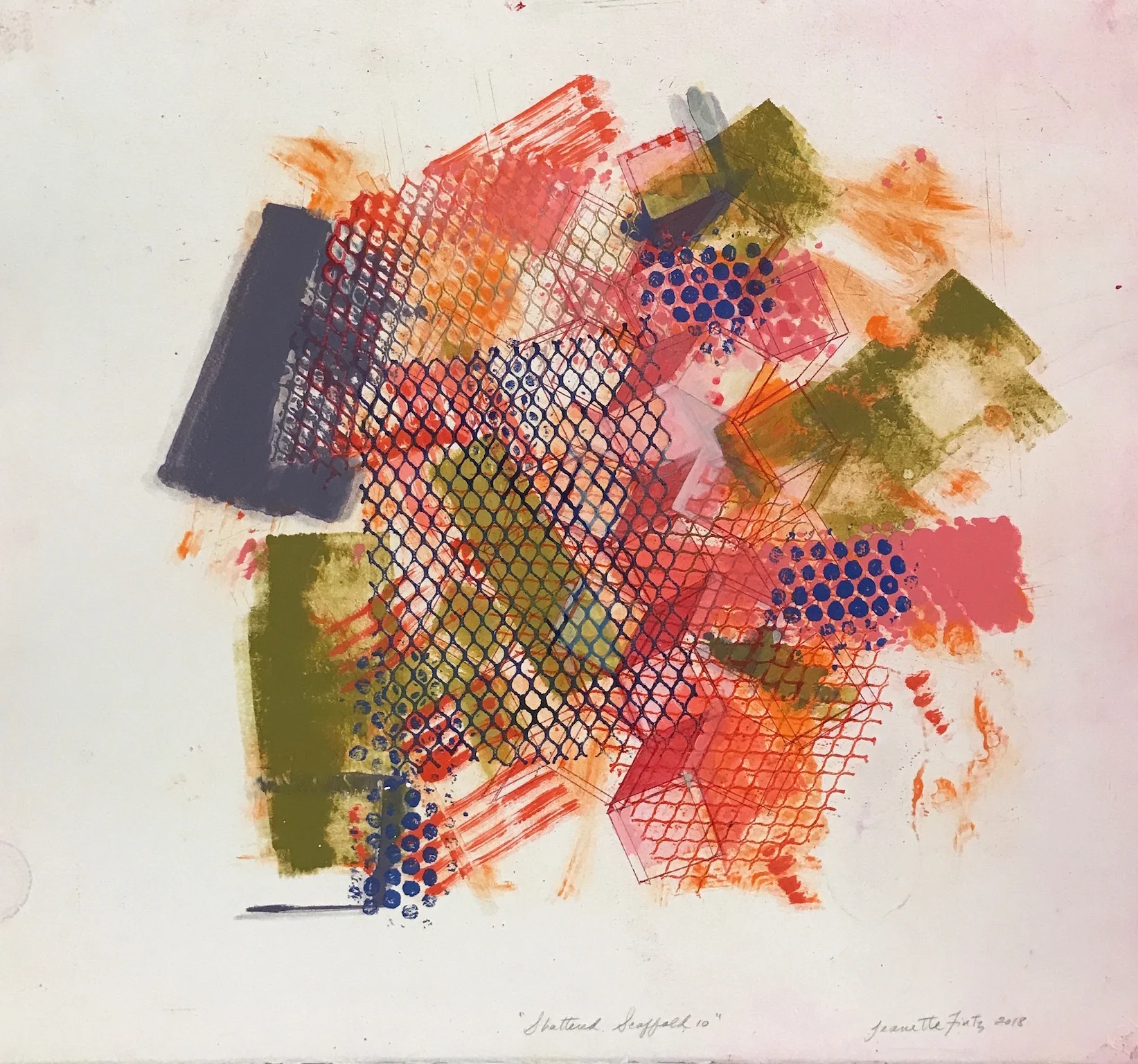   Shattered Scaffold 10 , 2018  monoprint  plate size: 22x24”  paper size: 22x24”  $1800   Inquire   
