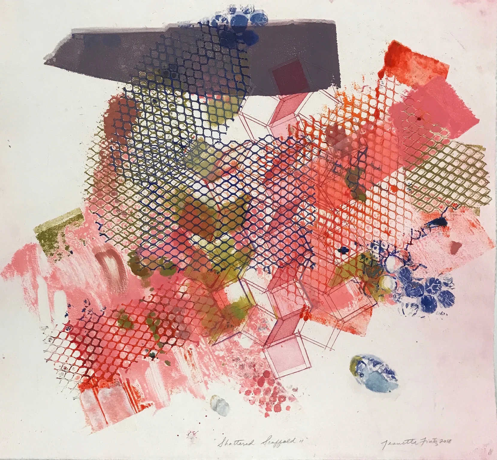 Shattered Scaffold 11, 2018 monoprint plate size: 22x24” paper size: 22x24” $1800