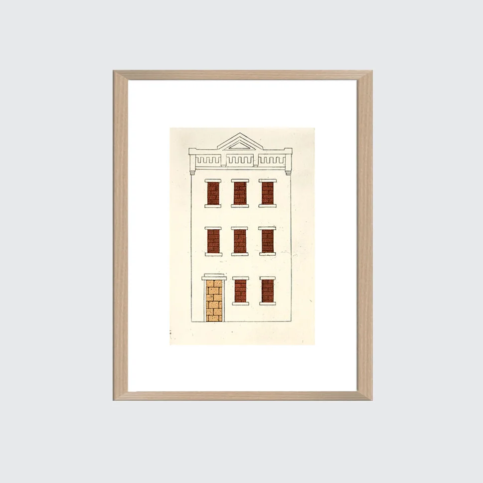  Brownstone 2. framed. plate: 10 x 7”, paper: 15 x 11” 