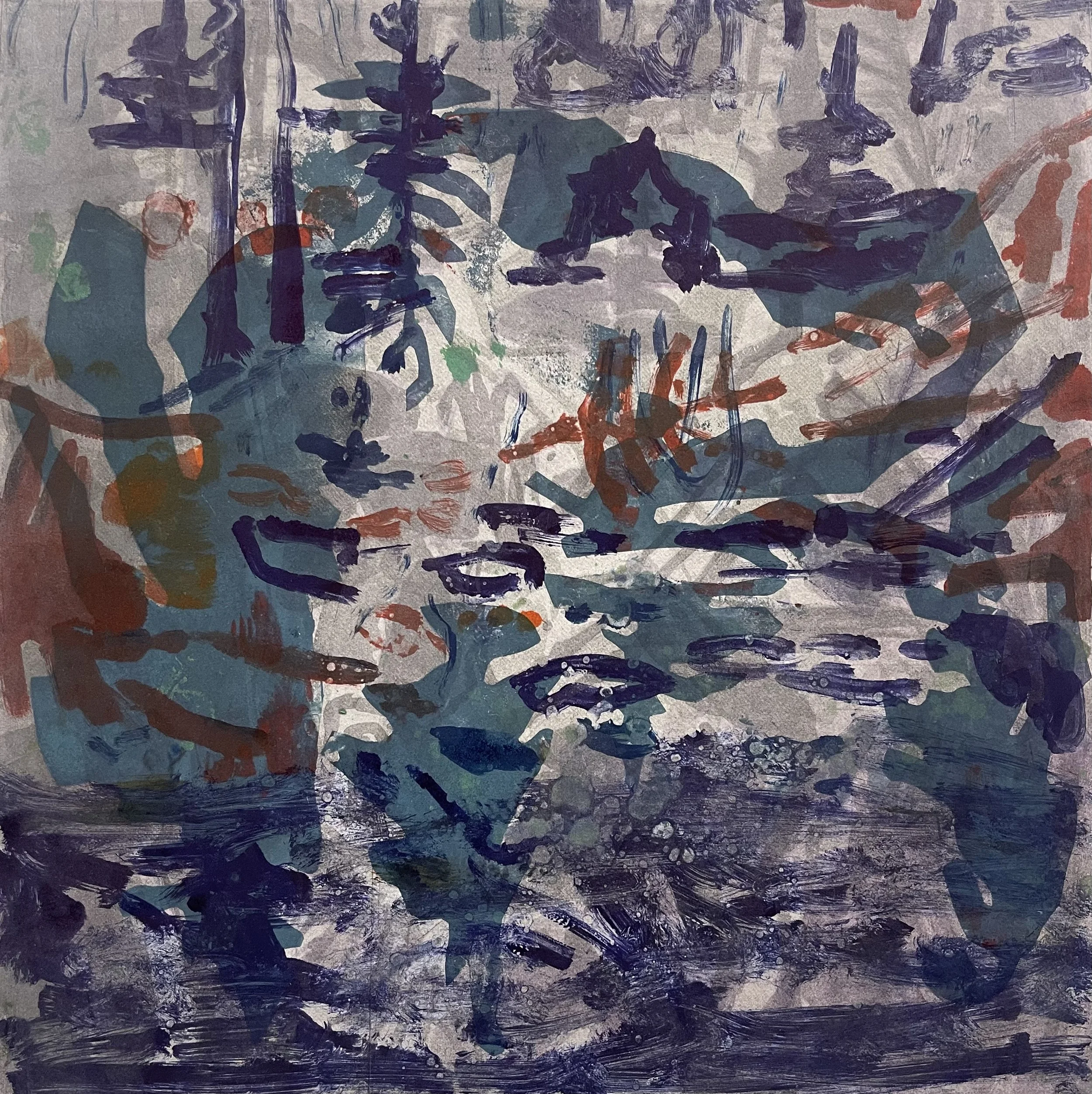  Thought Experiment #4. Monoprint. Paper: 23.5” × 22.5”. Plate:16” sq.  $1500 