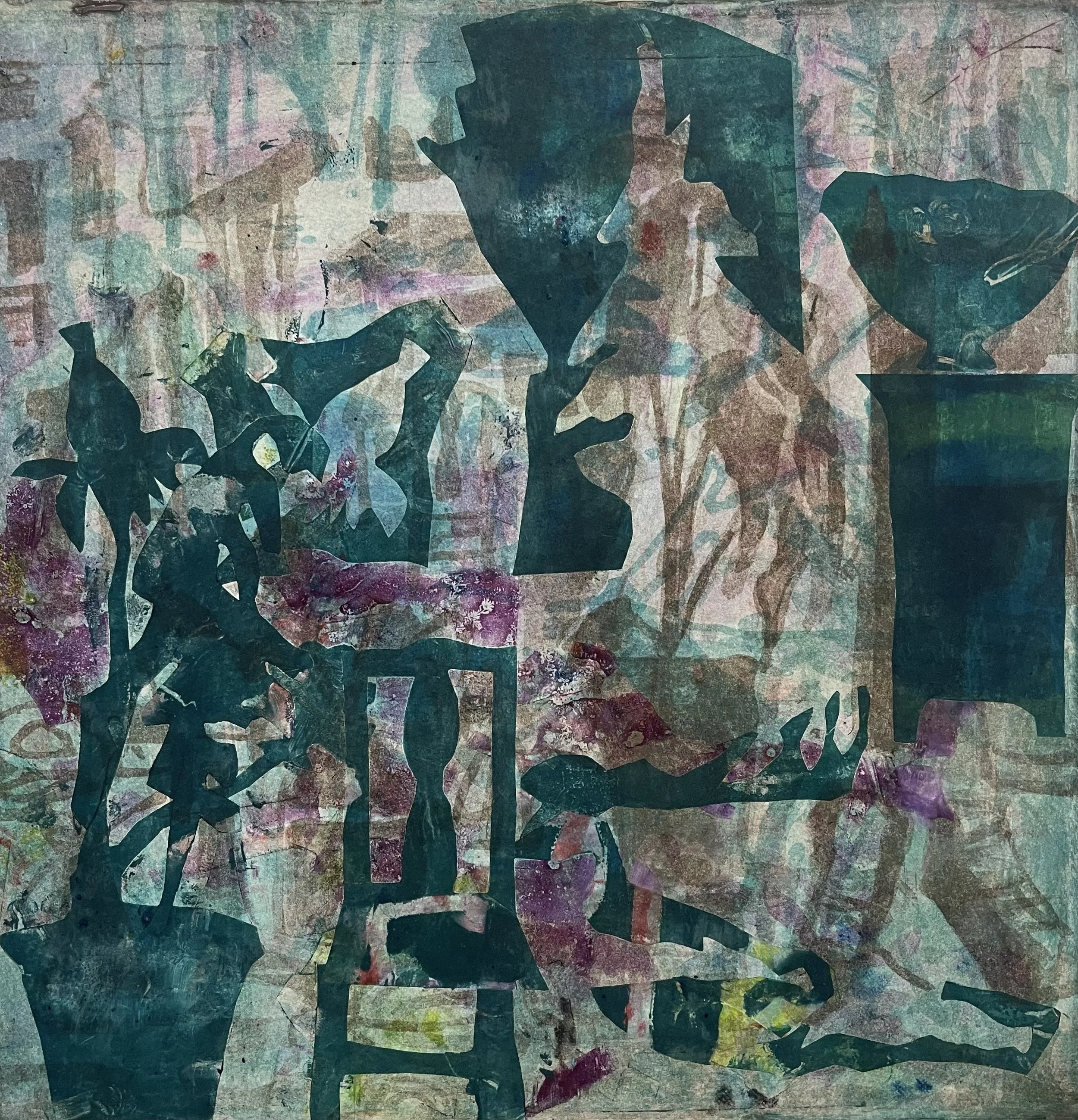  Thought Experiment #6. Monoprint. Paper: 23.5”× 22.5”. Plate:16” sq.  $1500 